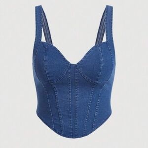 SHEIN Denim Blue Women's Top With Zipper In The Back